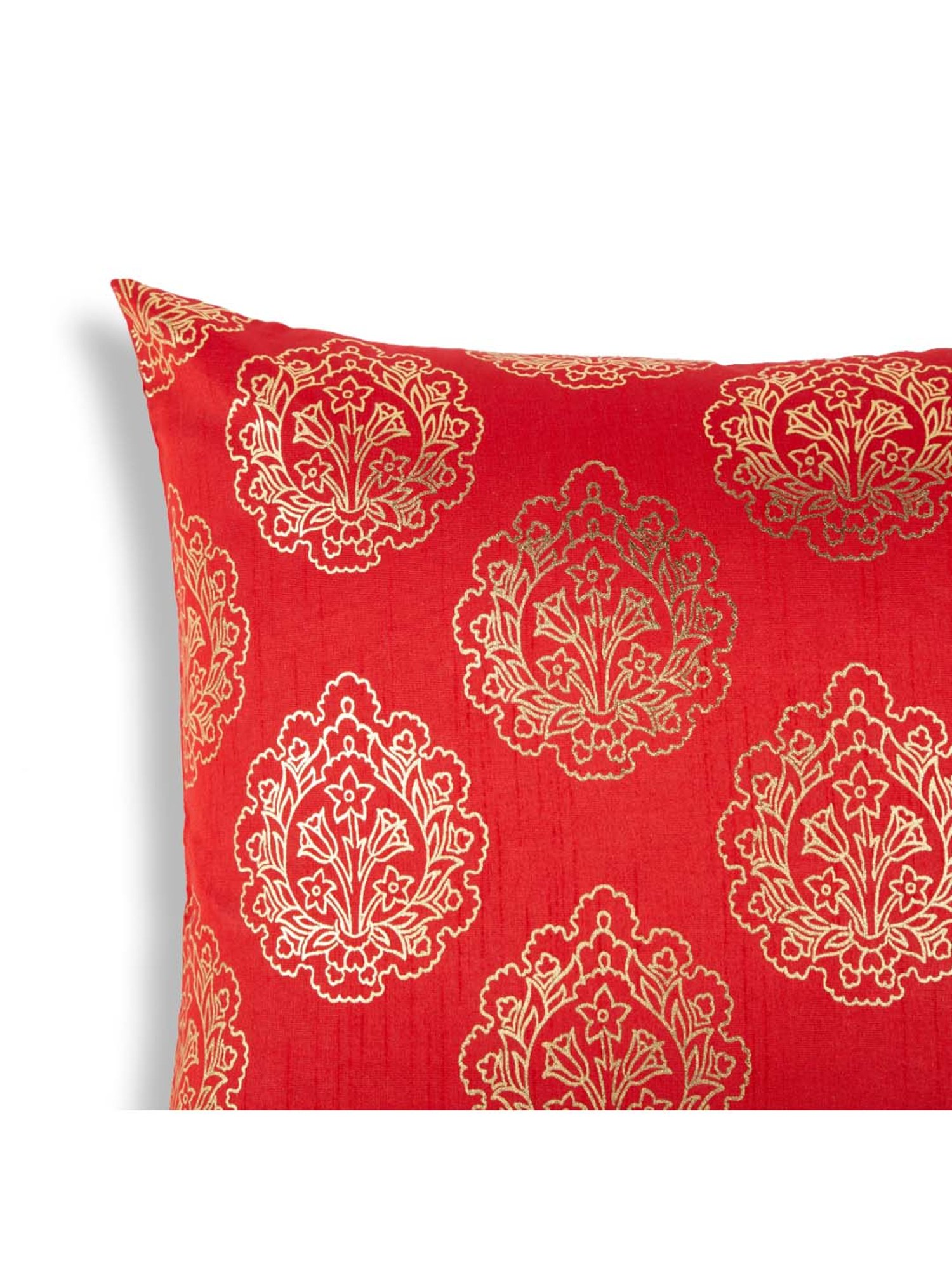Home4U Red & Gold Poly Dupion Cushion Cover - Set of 1