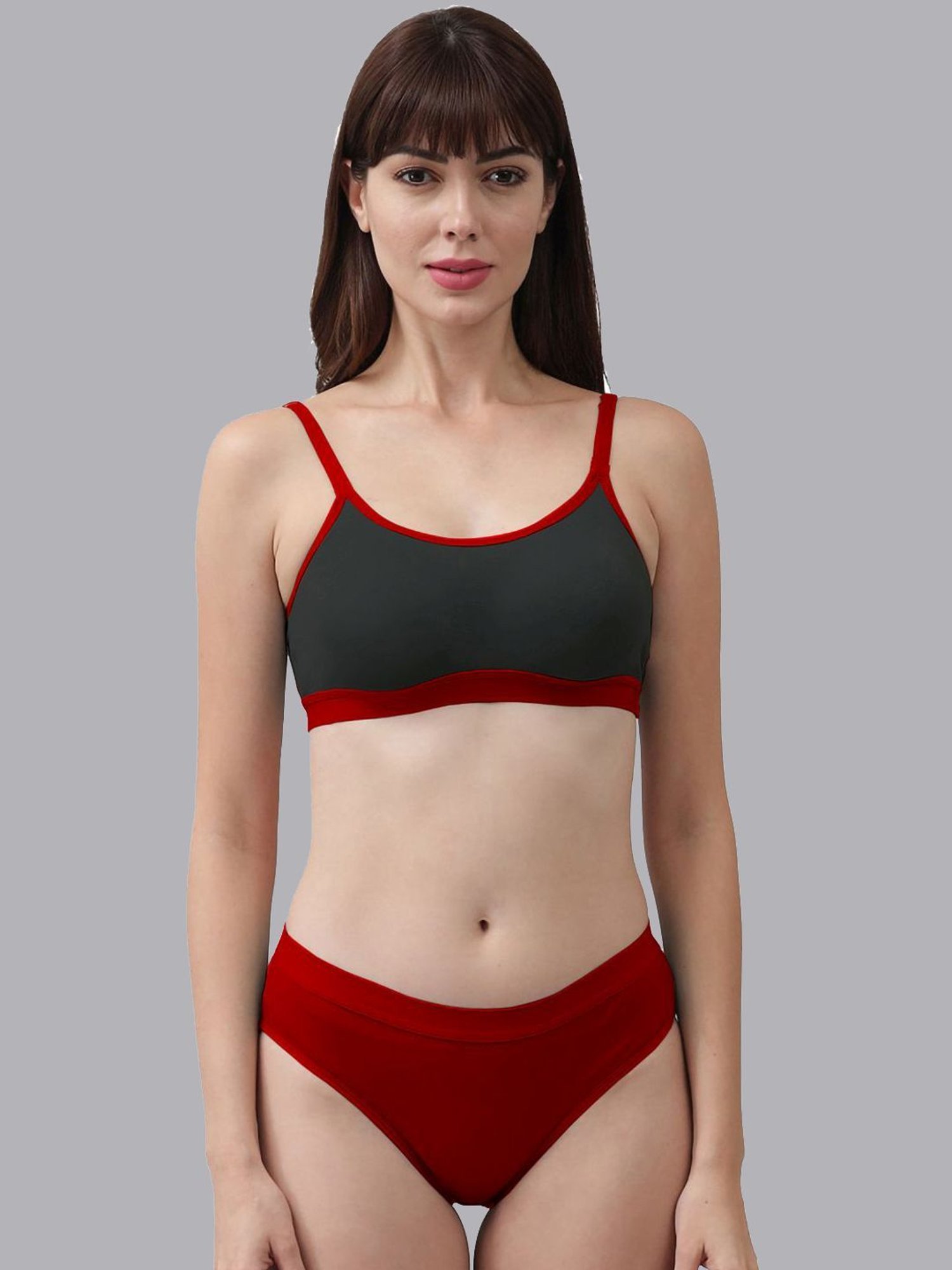 AROUSY Red Cotton Bra Panty Set