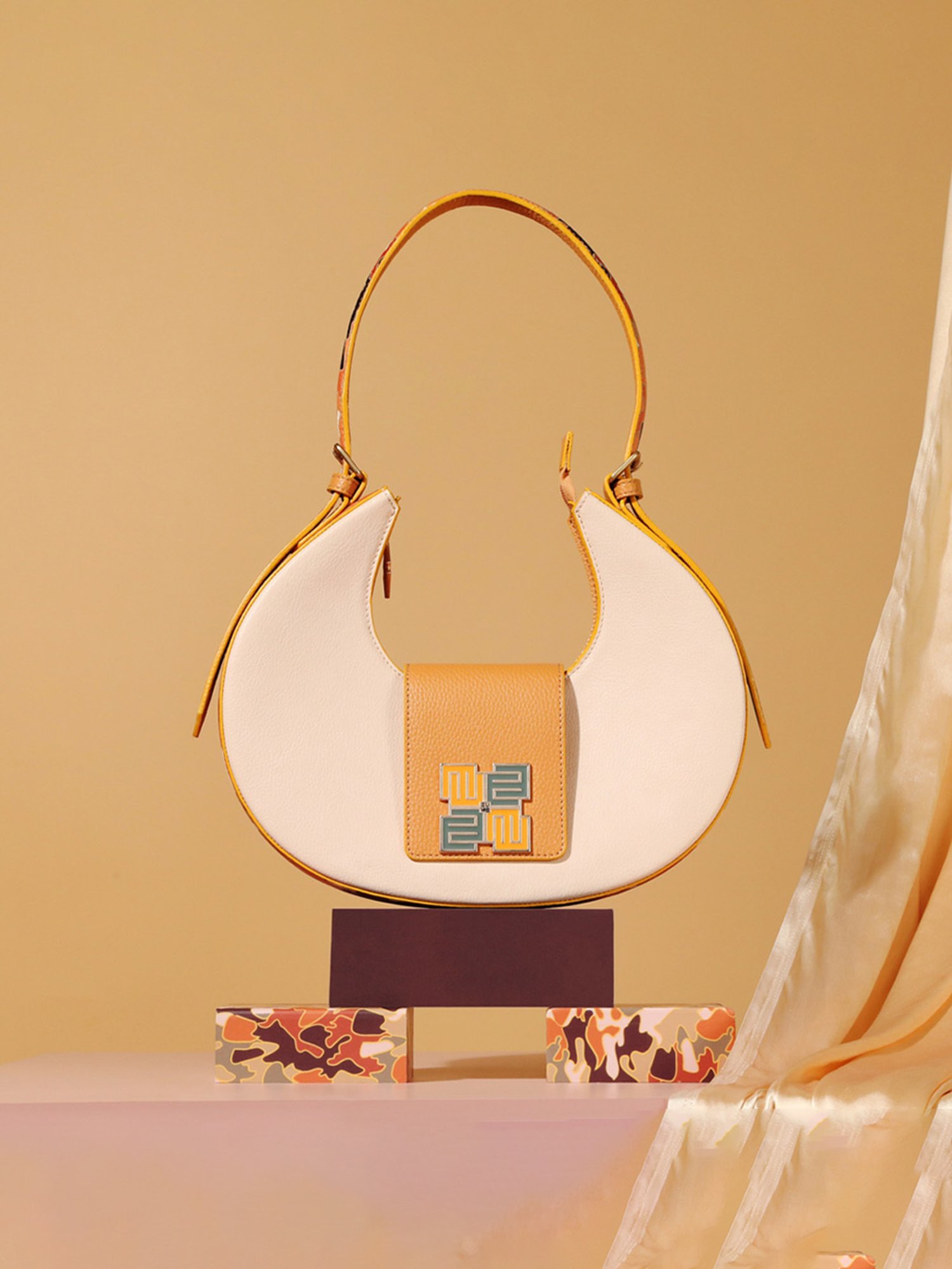 Eume Chestnut Blush Pink Camo Vegan Leather Hobo Shoulder Bag