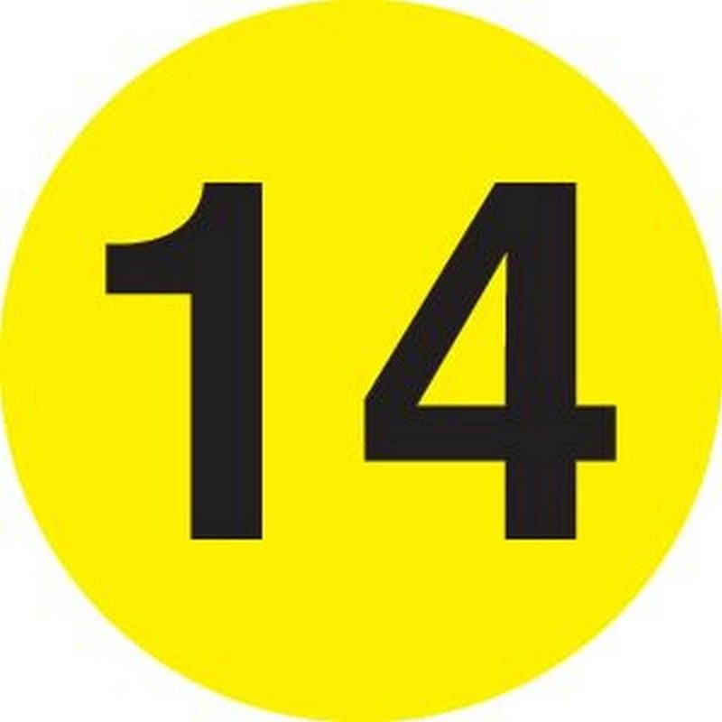 1" Diameter number 14 circle labels (500 per Roll)