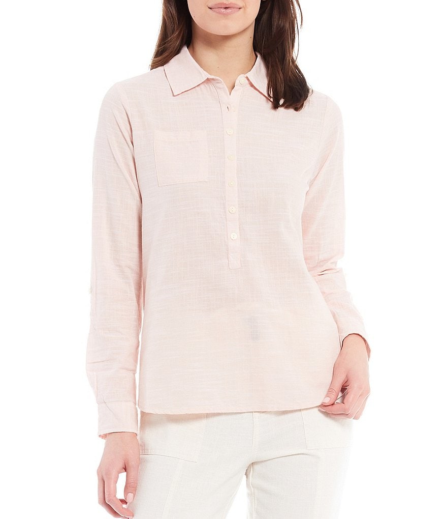 Aventura Devon Organic Cotton Pop-Over 3/4 Roll-Tab Sleeve Top