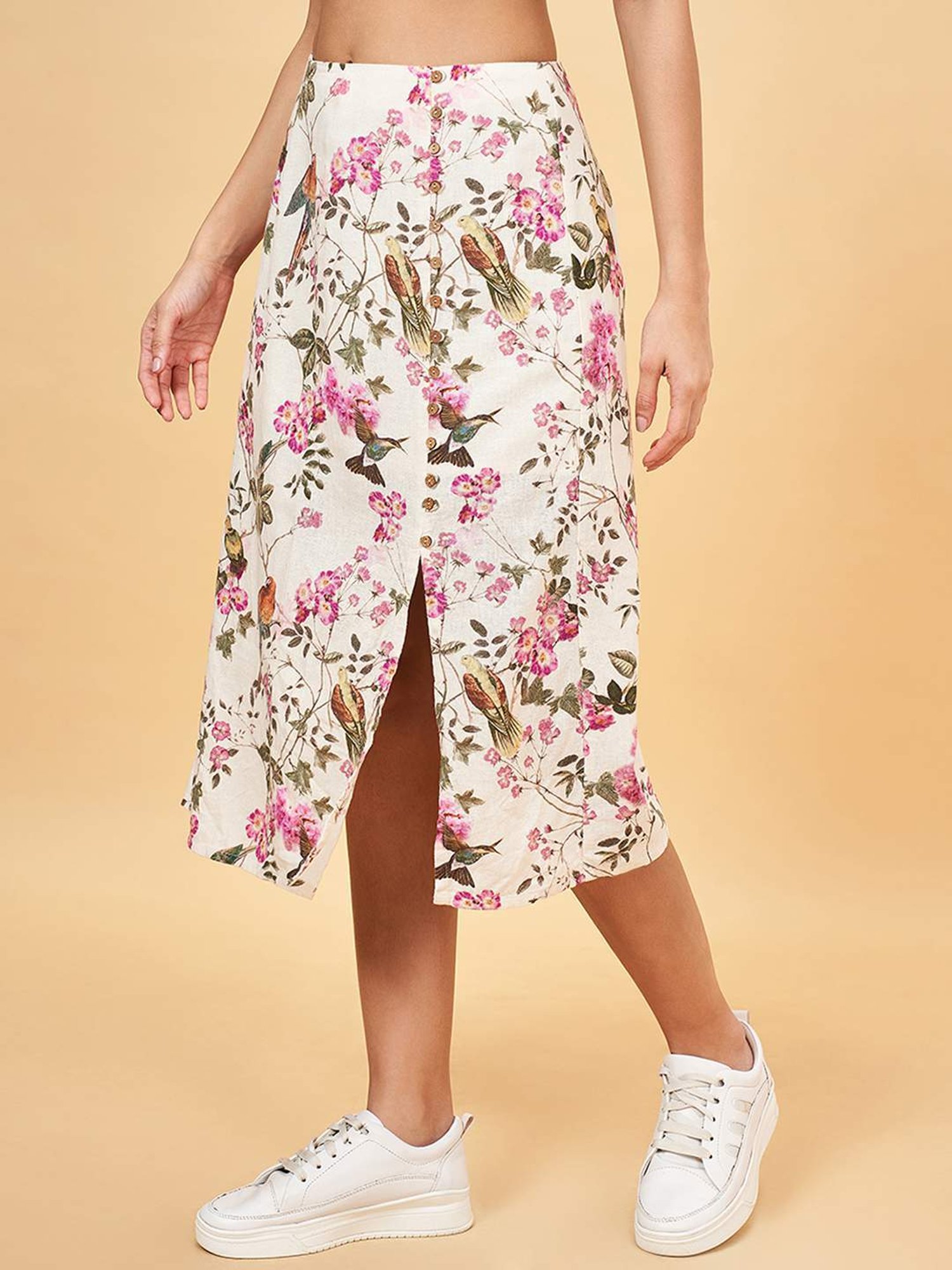 Honey by Pantaloons White Cotton Printed A-Line Skirt