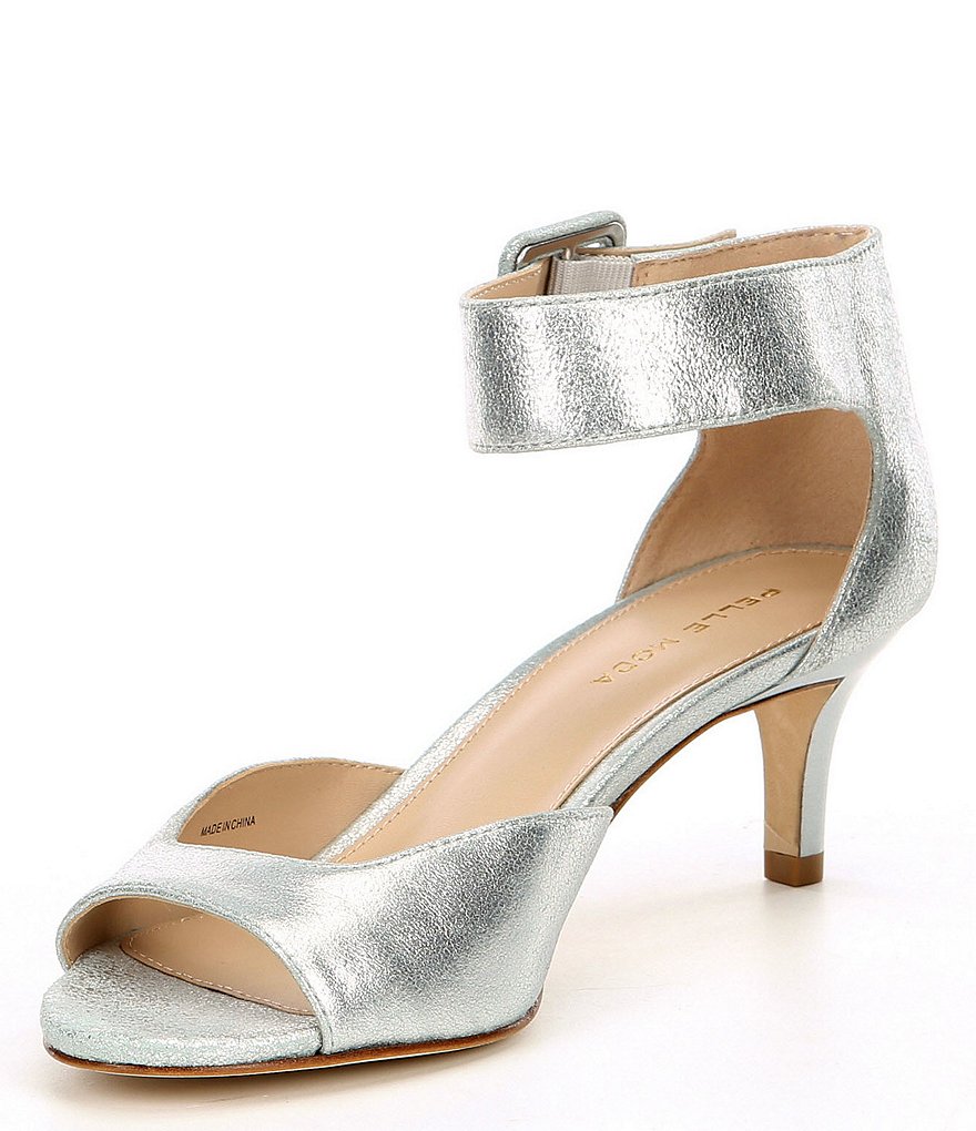 Pelle Moda Berlin Metallic Leather Ankle Strap Kitten-Heel Dress Sandals
