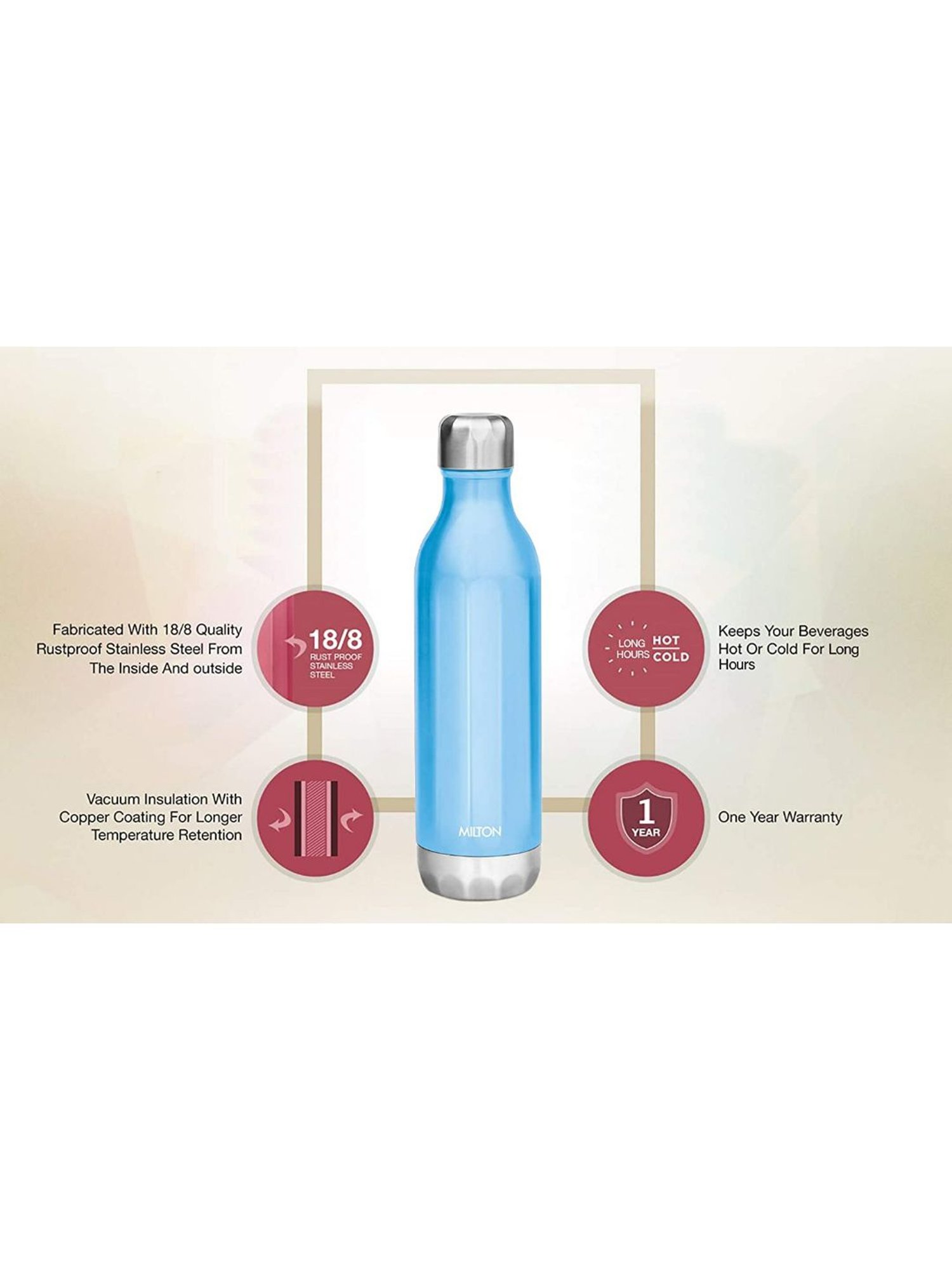 Milton Blue Stainless Steel Thermosteel Vaccum Insulated Hot & Cold Water Bottle (0.54 L)