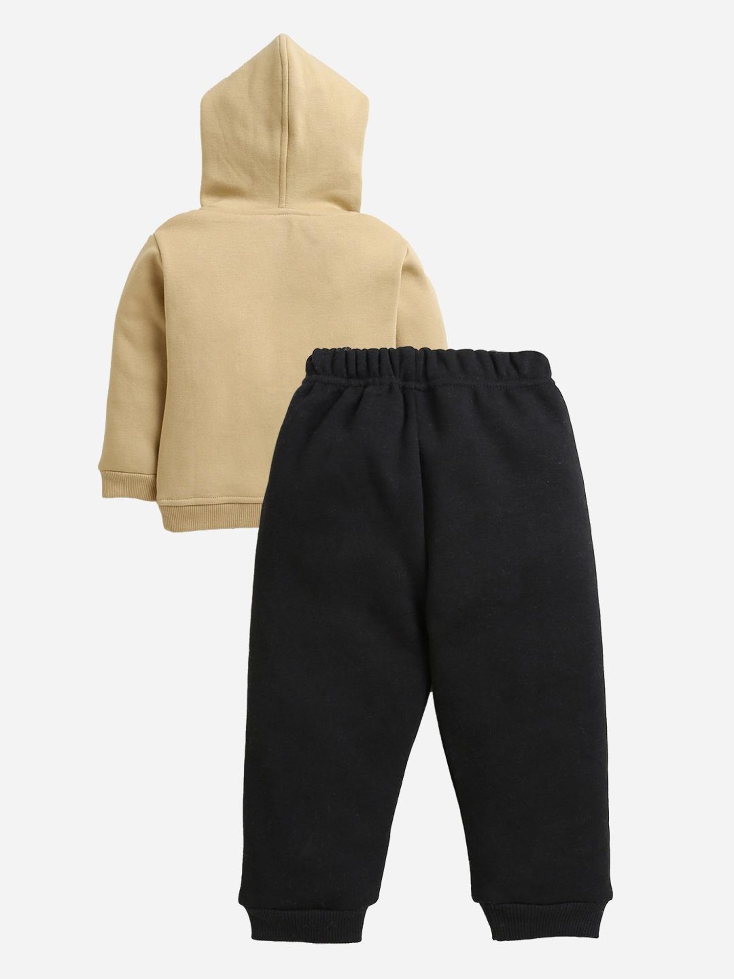 Bumzee Boys Beige & Black Printed Full Sleeves Hoodie with Joggers