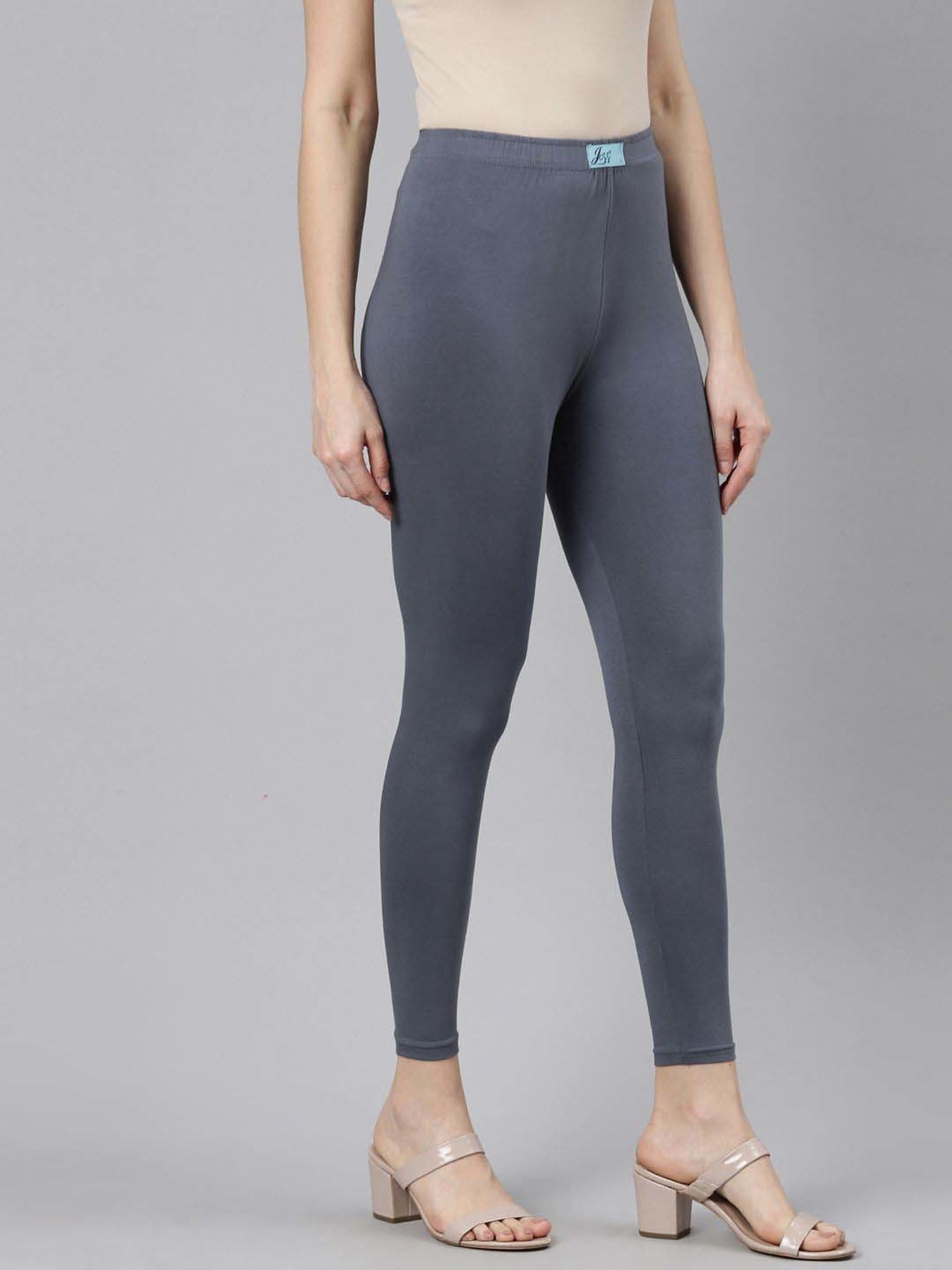 JCSS Grey & Blue Cotton Leggings - Pack Of 2