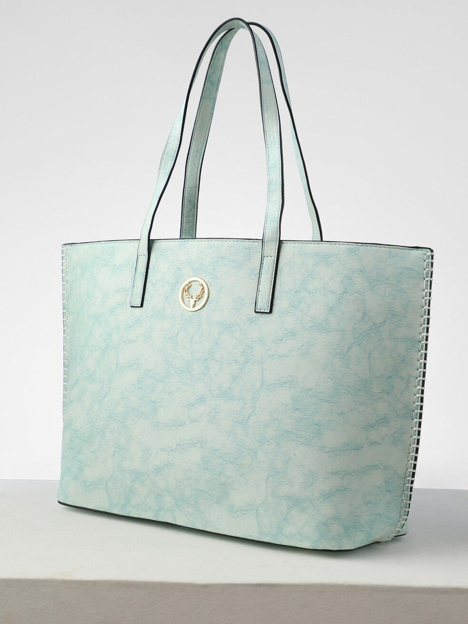Allen Solly Blue Textured Medium Tote Handbag