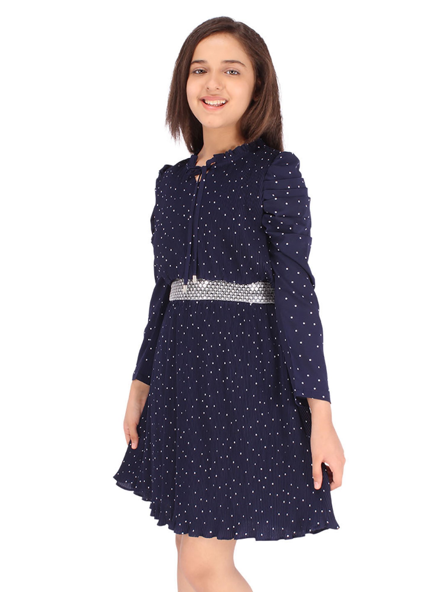 Cutecumber Kids Navy Printed Full Sleeves Dress