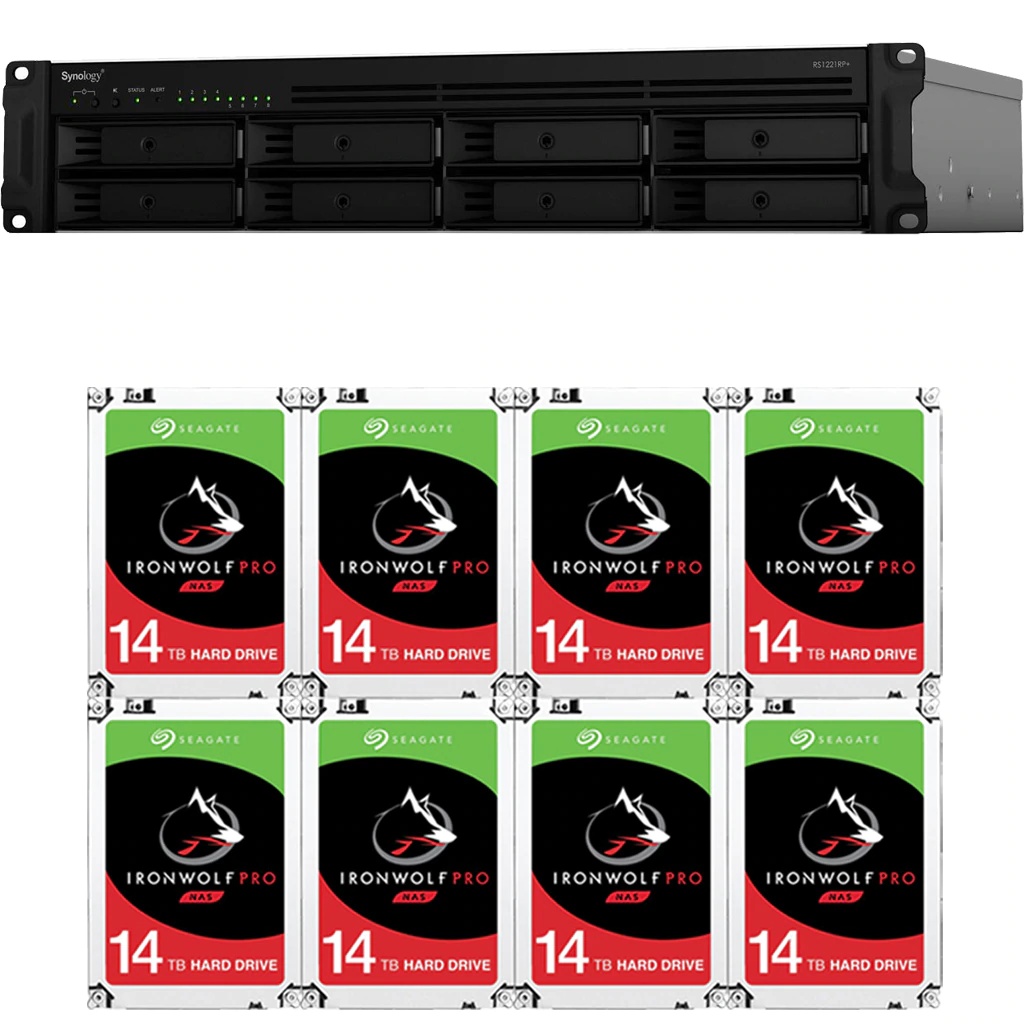 Synology RS1221RP+ RackStation with 16GB RAM and 96TB (8 x 12TB) of Seagate Ironwolf PRO NAS Drives Fully Assembled and Tested By CustomTechSales