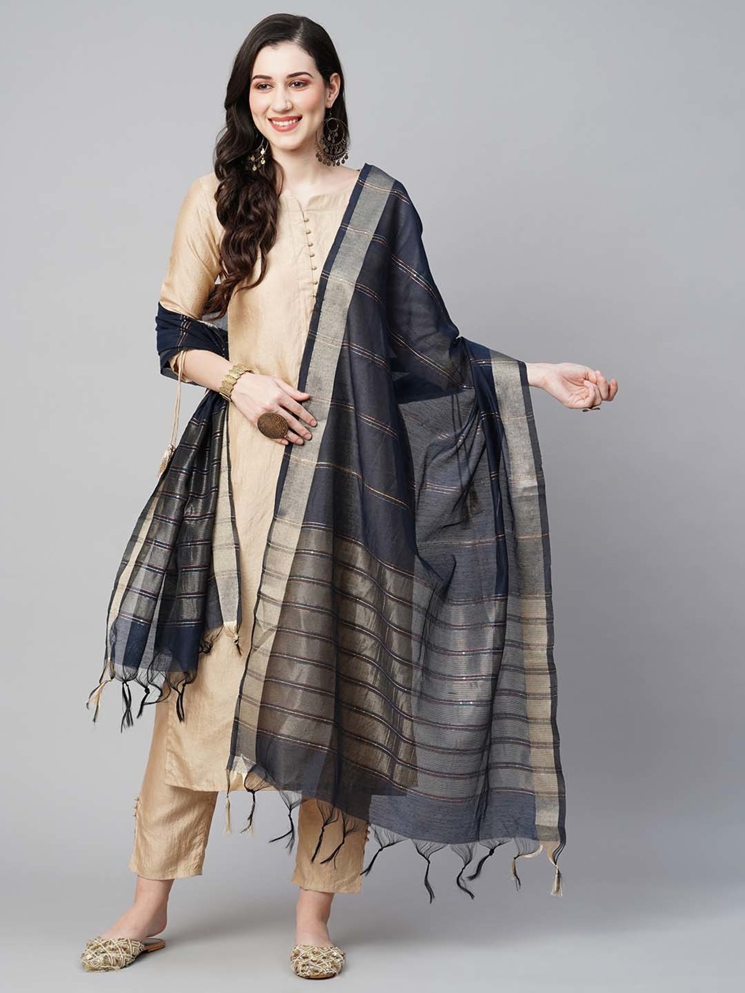Indo Era Navy Embellished Dupatta