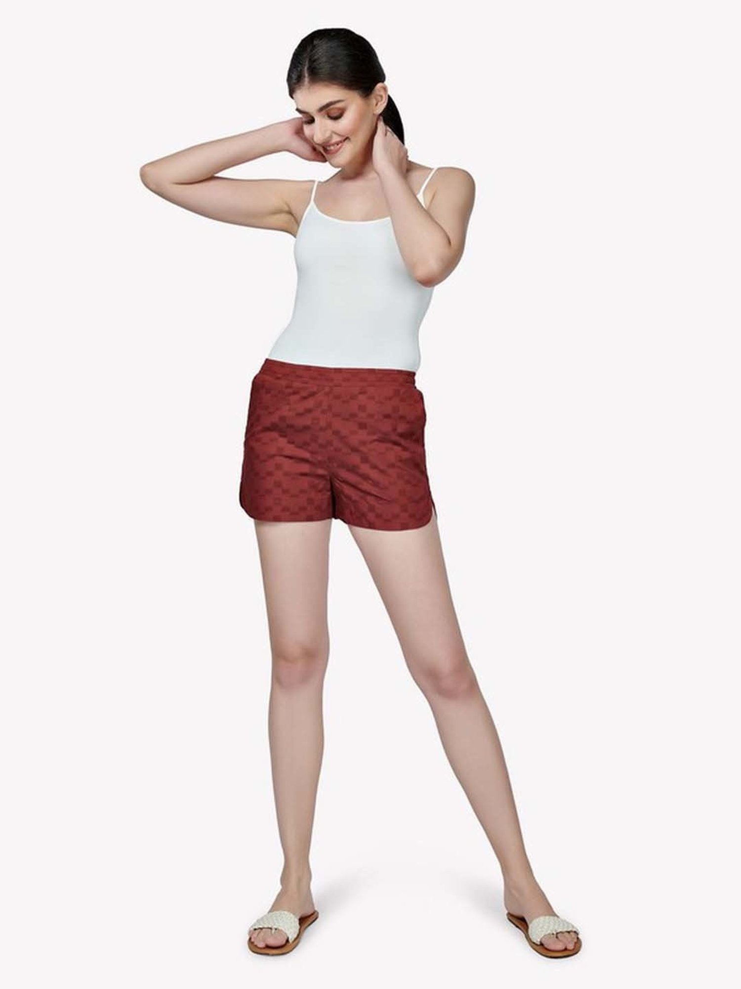 VASTRADO Red Cotton Chequered Shorts