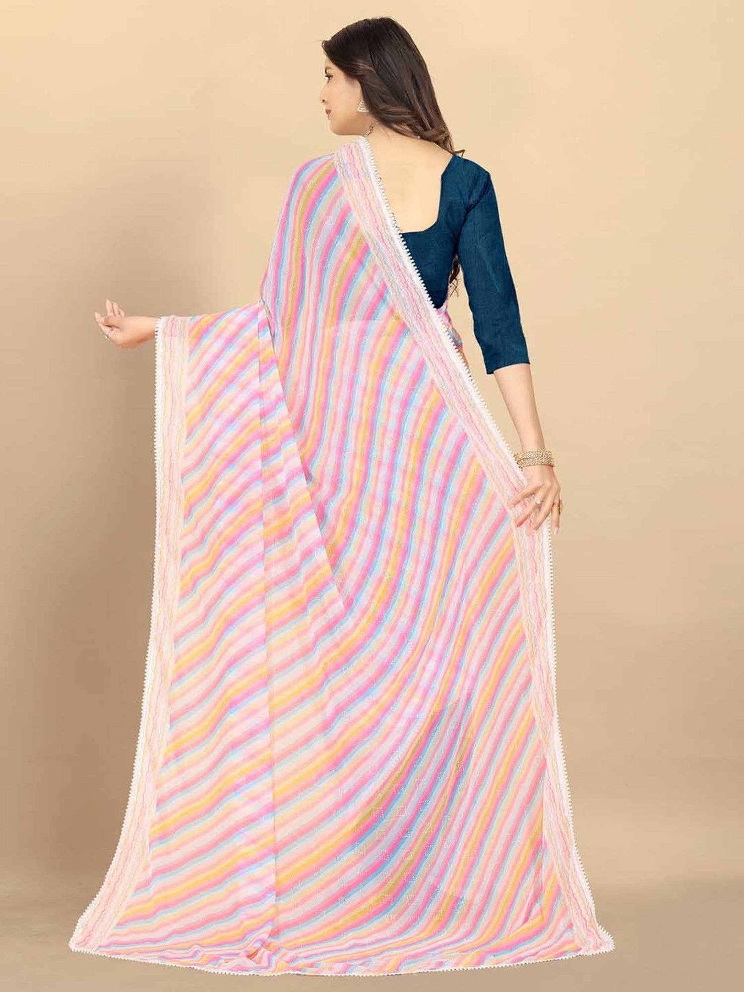 Rangita Pink Leheria Striped Saree With Blouse