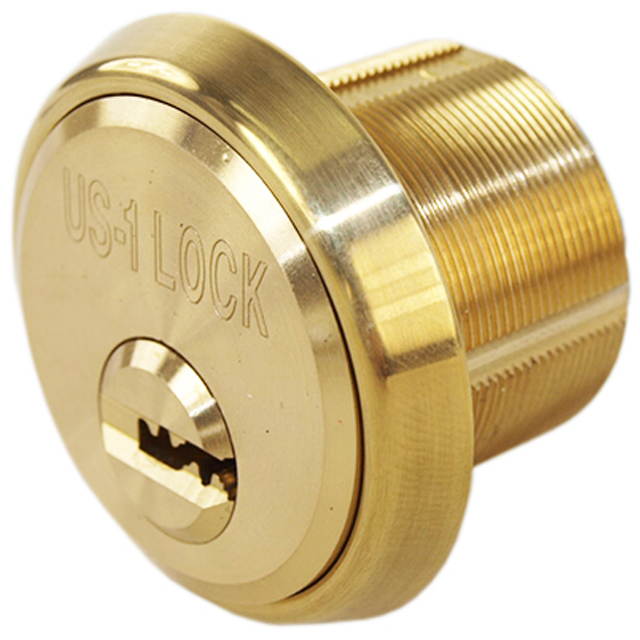 US-1 Lock (Like Mul-T-Lock) H1180315 Solid Rim/Mortise 1-1/8" Cylinder Combo (Interchangeable) Polished Brass US3 Finish With High Security 015 Keyway