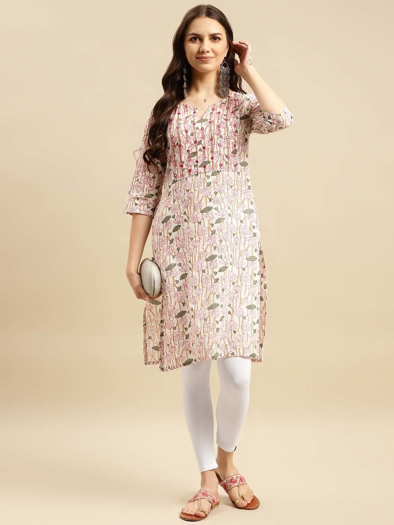 Rangita White & Navy Cotton Leggings - Pack of 2