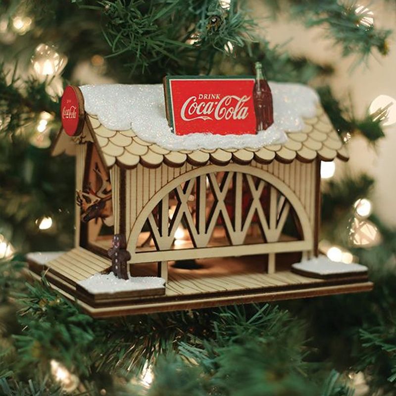 Ginger Cottages 3.5" Covered Bridge Coca Cola Ornament  -  Tree Ornaments