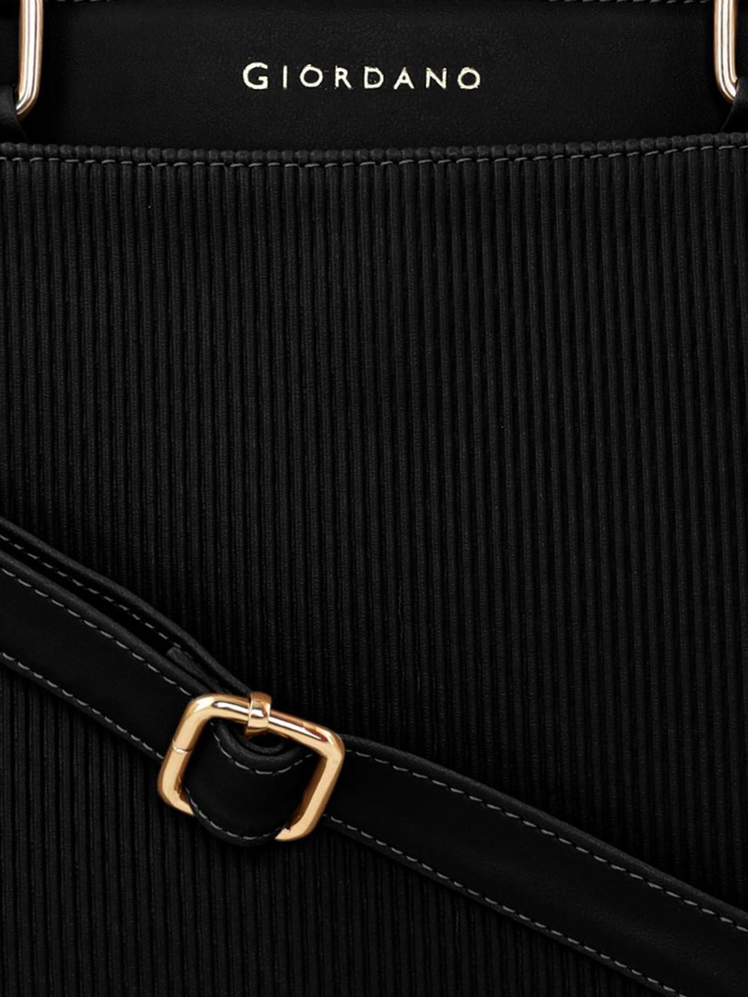 Giordano Black Textured Medium Tote Handbag