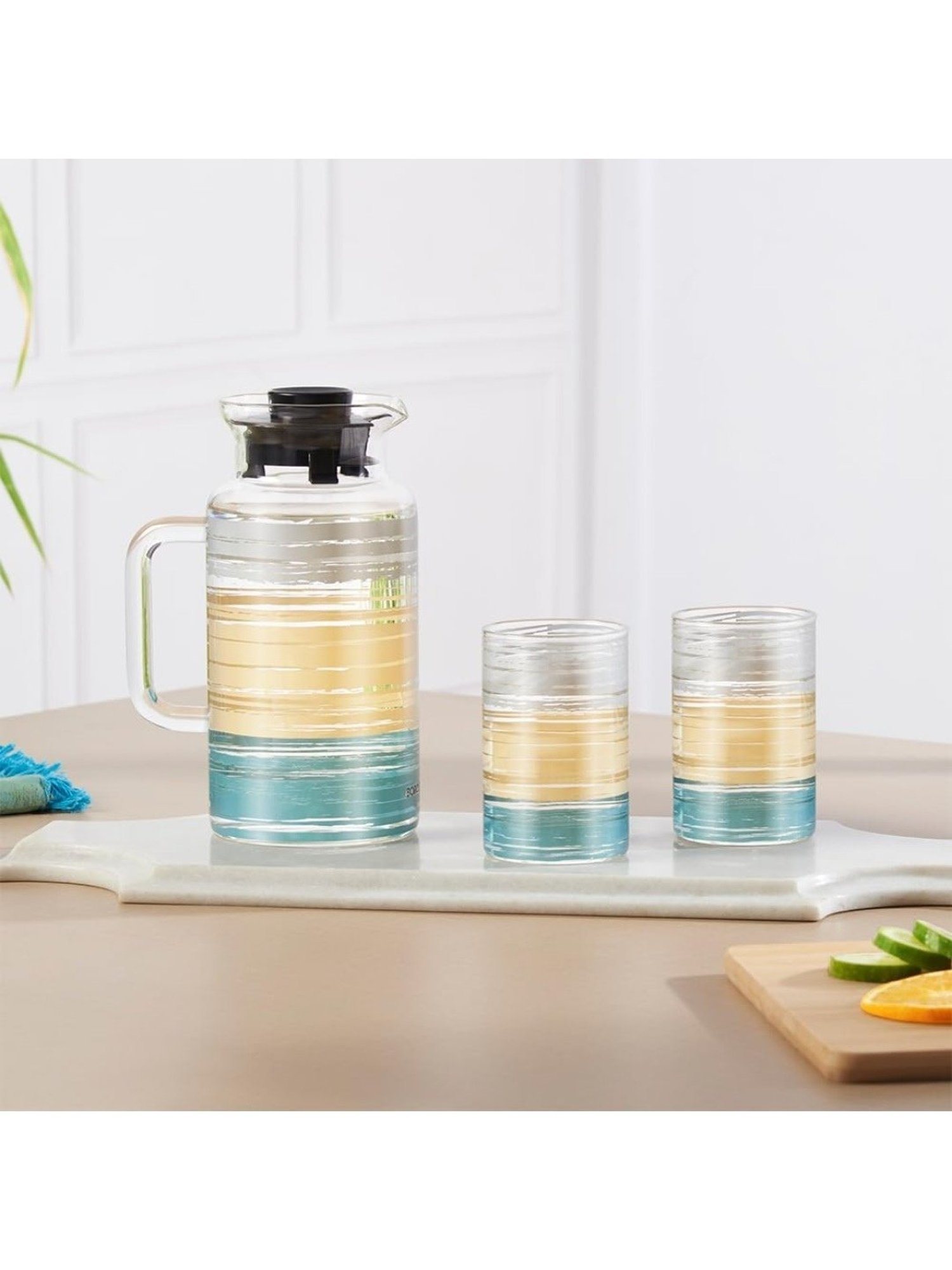 Borosil Glance Transparent Borosilicate Glass Jug with tow set of Glass Medium (295 ml)