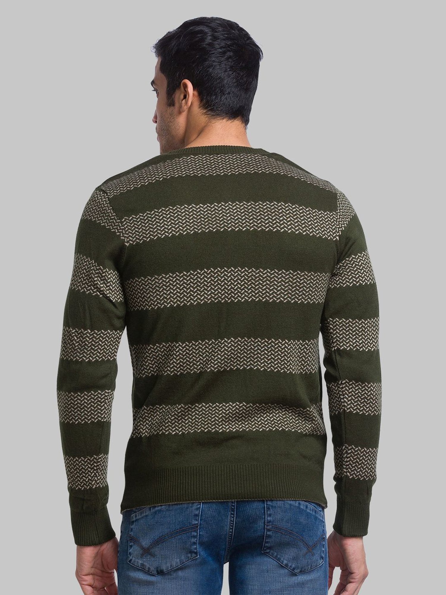 Parx Green Regular Fit Striped Sweater