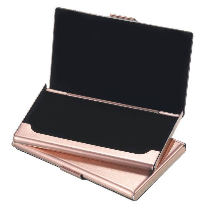 BBTO 2 Pack Unisex Business Card Holder Stainless Steel Card Container Case for Credit Card Name Card ID Card, Rose Gold