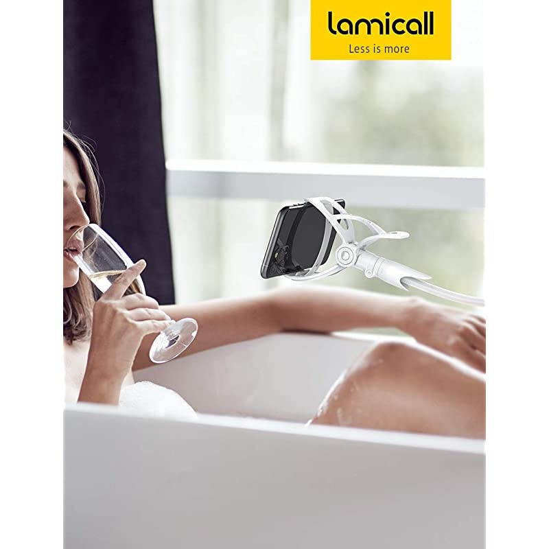 Phone Holder Bed Gooseneck Mount  Flexible Arm 360 Mount Clip Bracket Clamp Stand for Cell Phone 11 Pro XS Max XR X 8 7 6 Plus 5 4 Galaxy S10 S9 S8 S7 S6 Overall Length 334InWhite