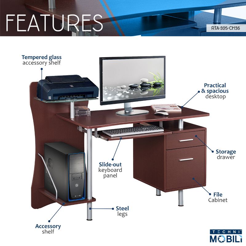 Stylish Computer Desk with Storage Brown - Techni Mobili