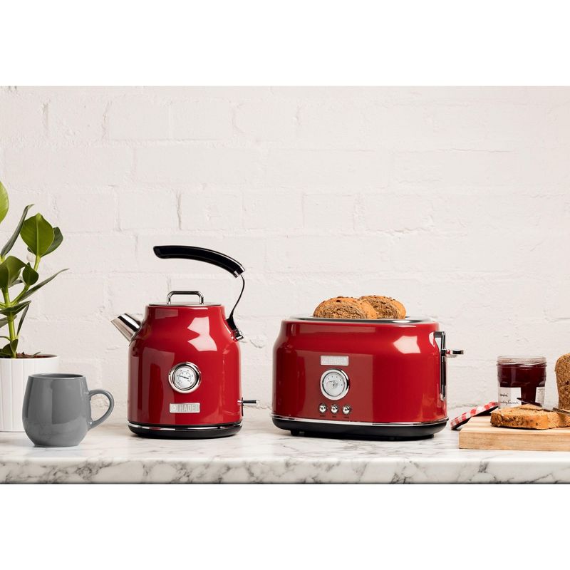 Haden Dorset Wide Slot Stainless Steel 2 Slice Retro Toaster & Dorset 1.7 Liter Stainless Steel Electric Water Kettle, Red