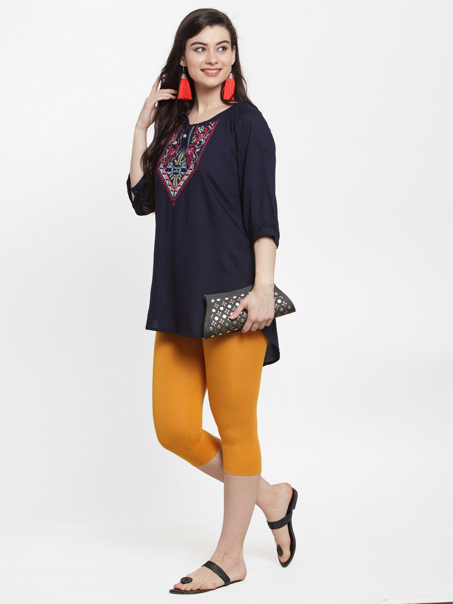 Gracit Blue & Orange Mid Rise Capris - Pack Of 3