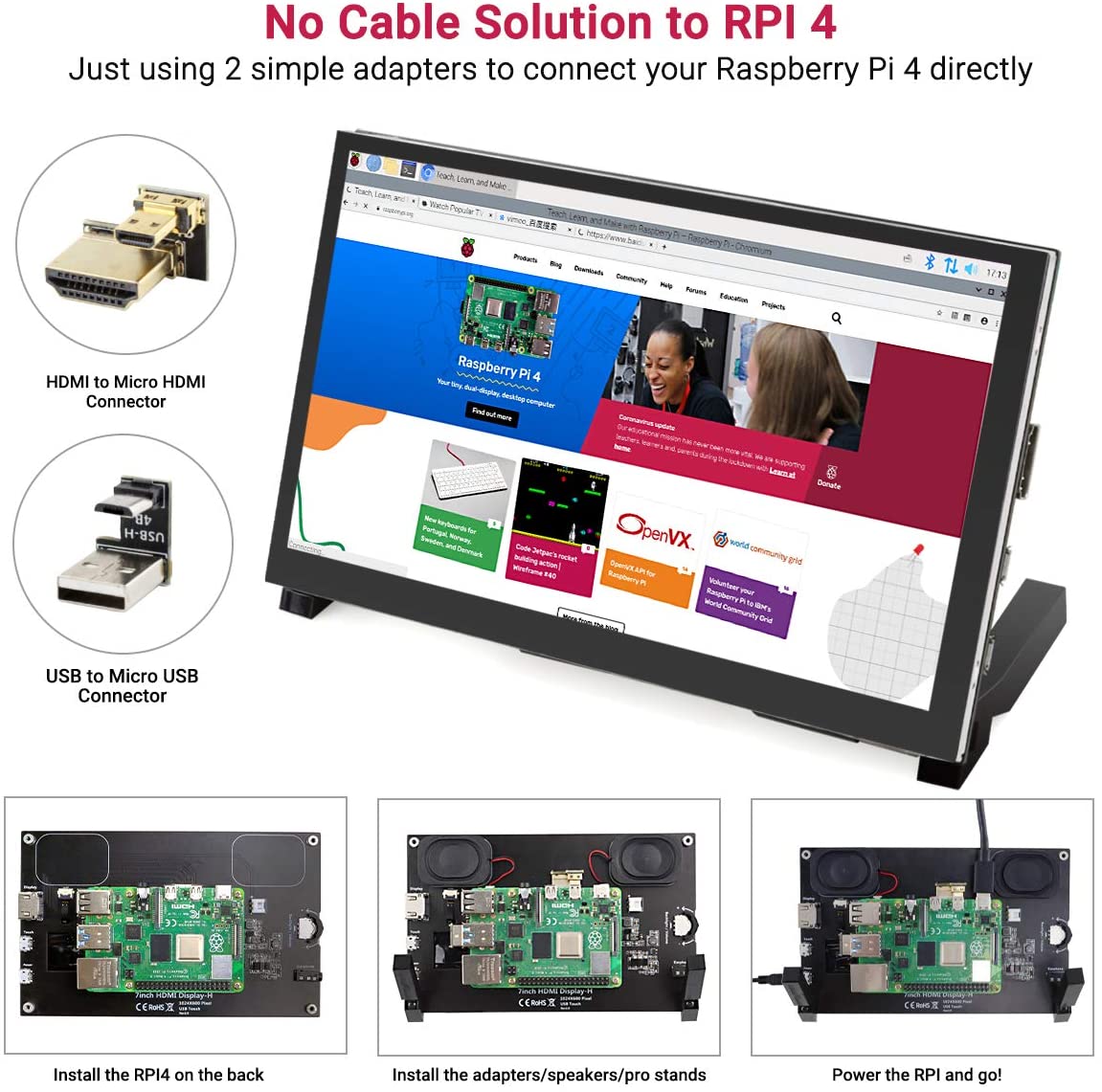 Raspberry Pi Monitor 7 Inch Touchscreen Capacitive IPS Display 1024x600 USB Powered HDMI Monitor with Speaker & Stand for Raspberry Pi 4 3 2Win PC