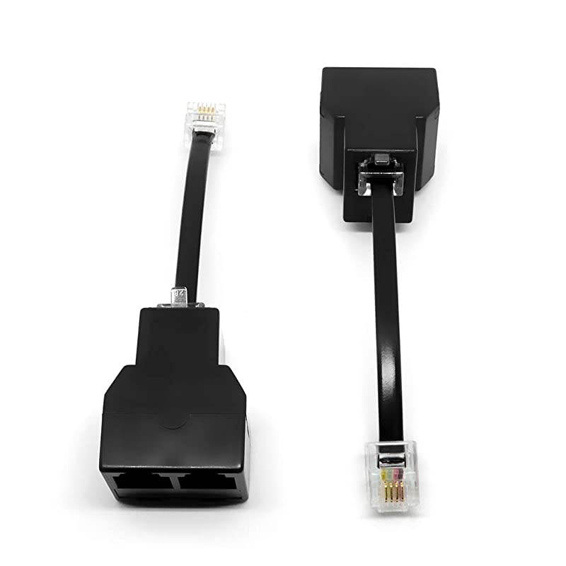 RJ11 Splitter Female To Female Telephone Line Adapter with Cable Black 2PACK