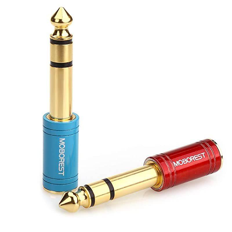 1/4 Inch (6.35mm) Male to 1/8 Inch (3.5mm) Female Stereo Adapters for Audio Connector Cables - Conversion Headphone adapte, amp adapte, 1Red+1Blue