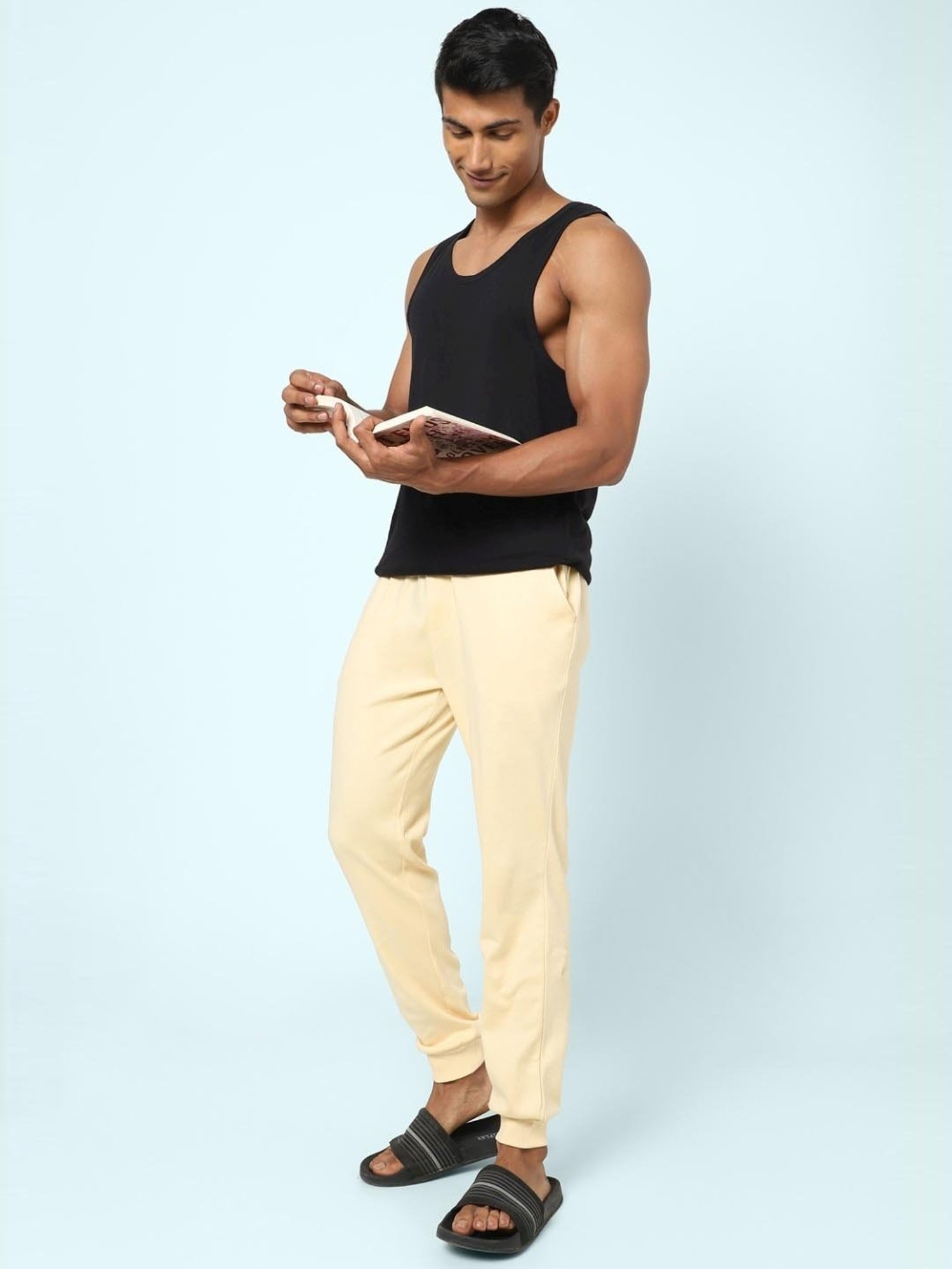 Ajile by Pantaloons Light Beige Cotton Slim Fit Nightwear Joggers