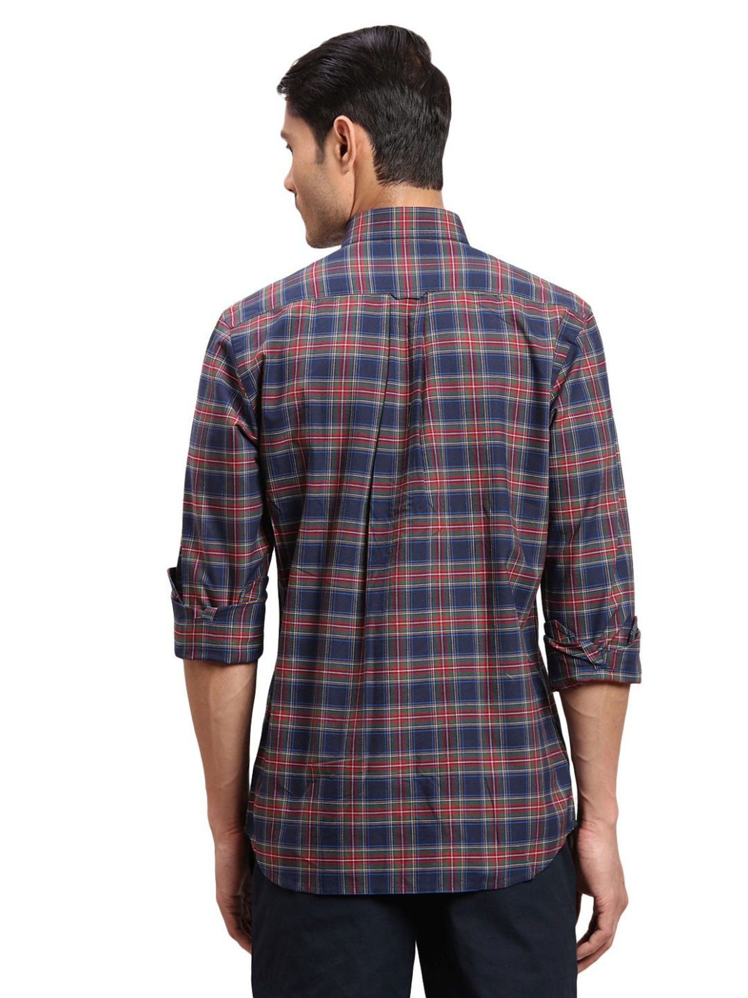 ColorPlus Blue Cotton Regular Fit Checks Shirt