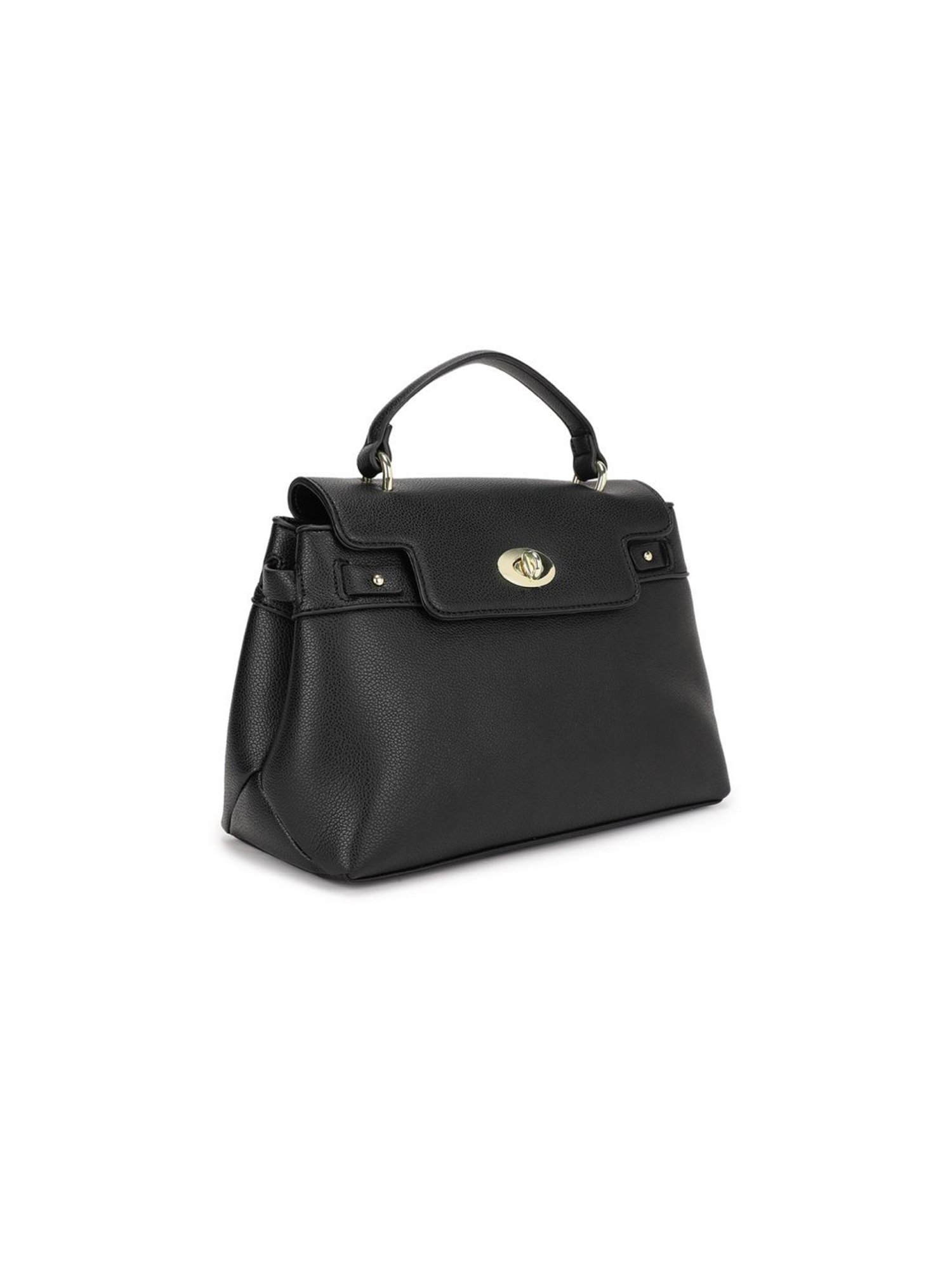 Tyra Lillian Black Solid Faux Leather Satchel Handbag