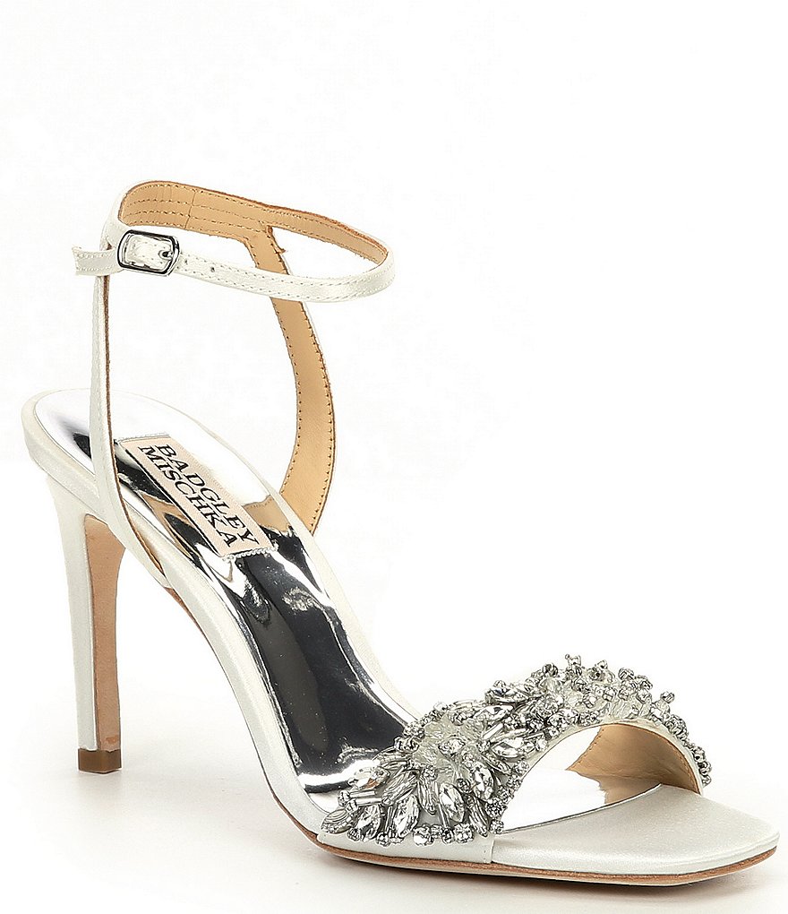 Badgley Mischka Rider Satin Crystal Embellished Dress Sandals
