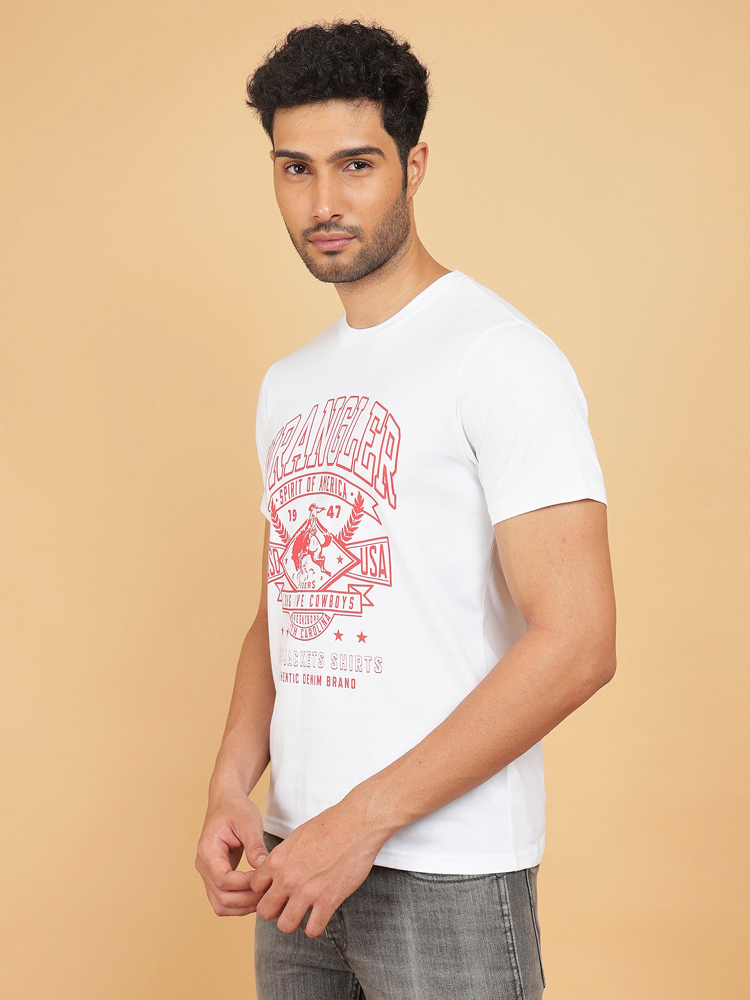 Wrangler White Regular Fit Graphic Print Cotton Crew T-Shirt