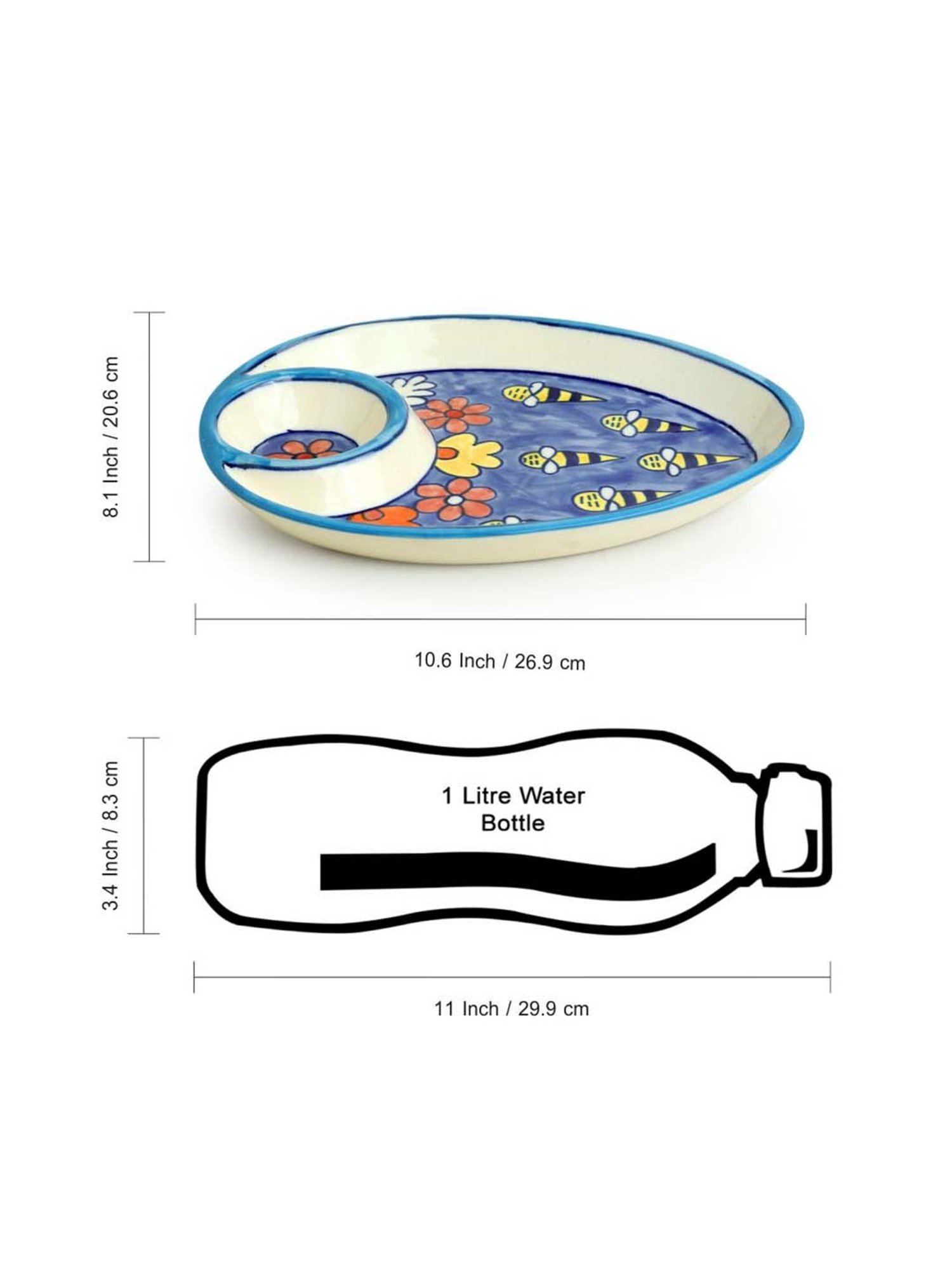 ExclusiveLane The Bee Collective Blue & White Ceramic Serving Platter - Set of 1