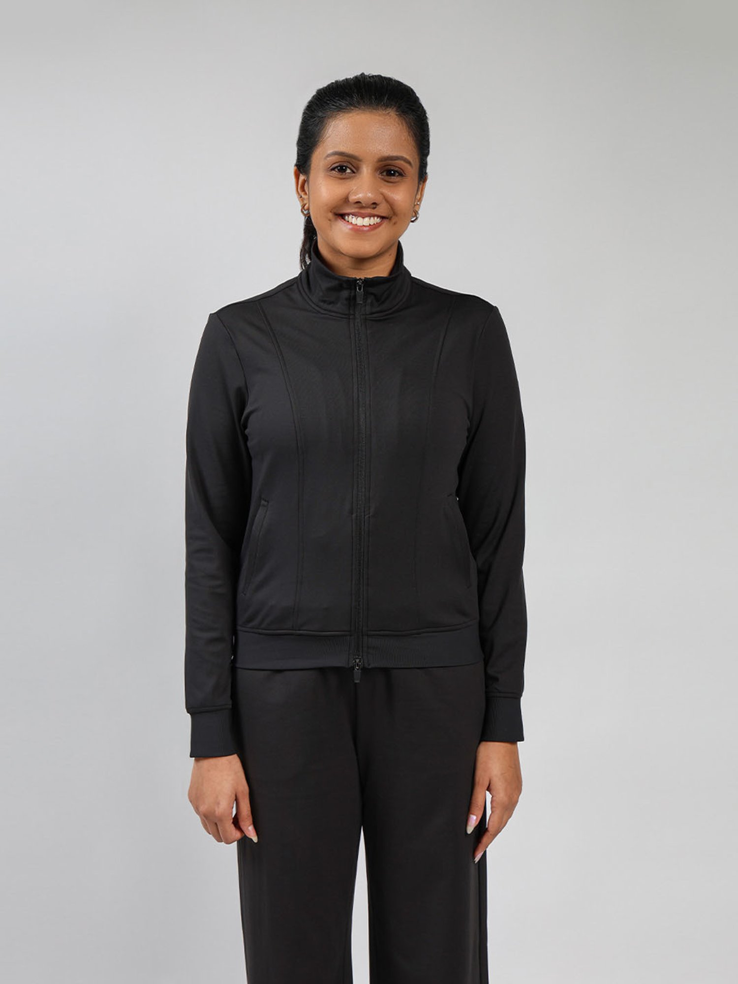BlissClub Women Black On The Go Track Jacket With Two-Way Zipper