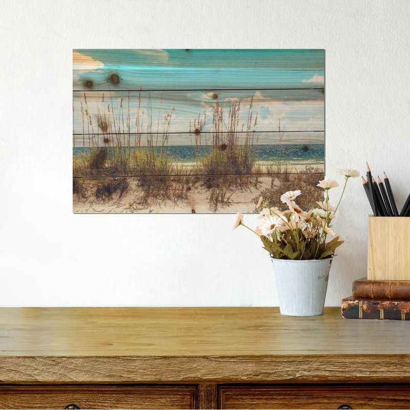 12" x 18" Sand Dunes Print on Planked Wood Wall Sign Panel Blue - Gallery 57