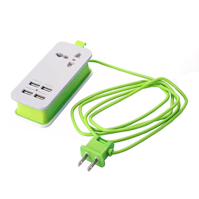 USB Power Strip, 4 Port USB Charger Station 5V 2.1A-1A 21W Travel Charging Strip Outlets 5ft Extension Power Supply Cord with Universal Flat Wall Plug 100V-240V Input USB Power Sockets (Green)