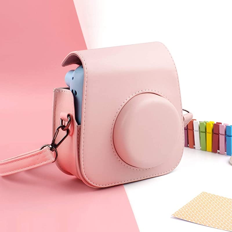 Portable Case Compatible with Fujifilm Instax Mini 11 Instant Camera with Accessories Pocket and Adjustable Strap - Blush Pink