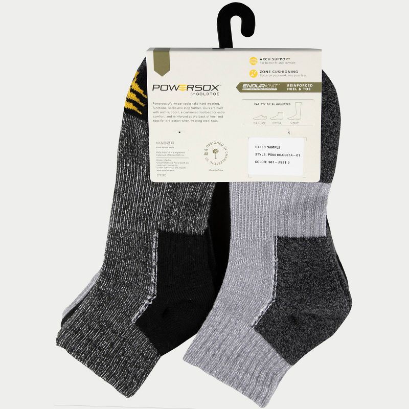 PowerSox Men's Workwear 6pk Quarter Athletic Socks  - Black Marl/Gray 6-12.5