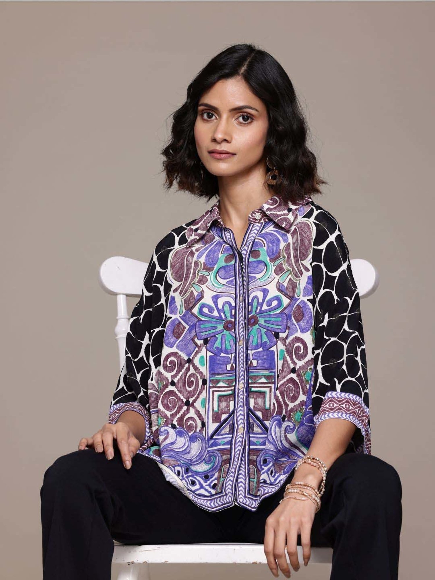 Label Ritu Kumar Black Printed Shirt