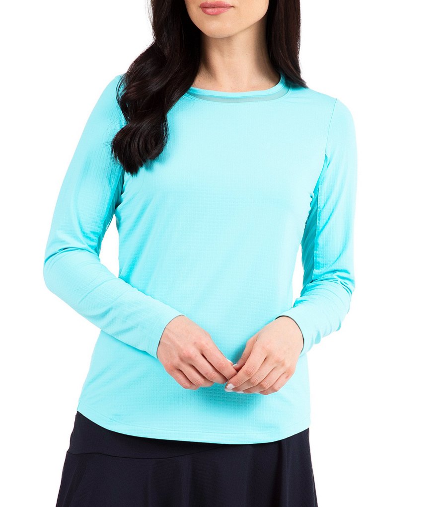 IBKUL Long Sleeve Mesh Inlay Crew Neck Top