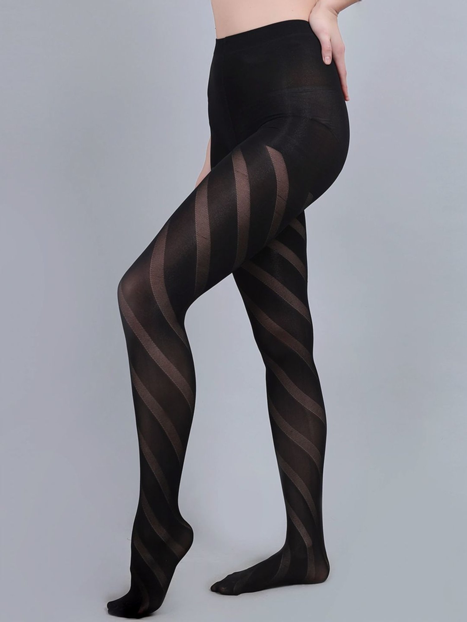 mod & shy Black Self Pattern Pantyhose Stockings