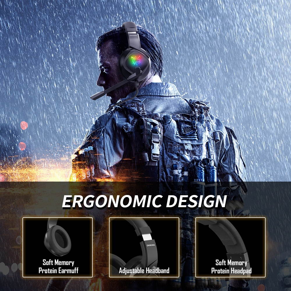 ONIKUMA K19 Wired E-sports Gaming Headset with 40mm Driver Unit Noise Reduction Microphone Wide Compatibility Camouflage Grey