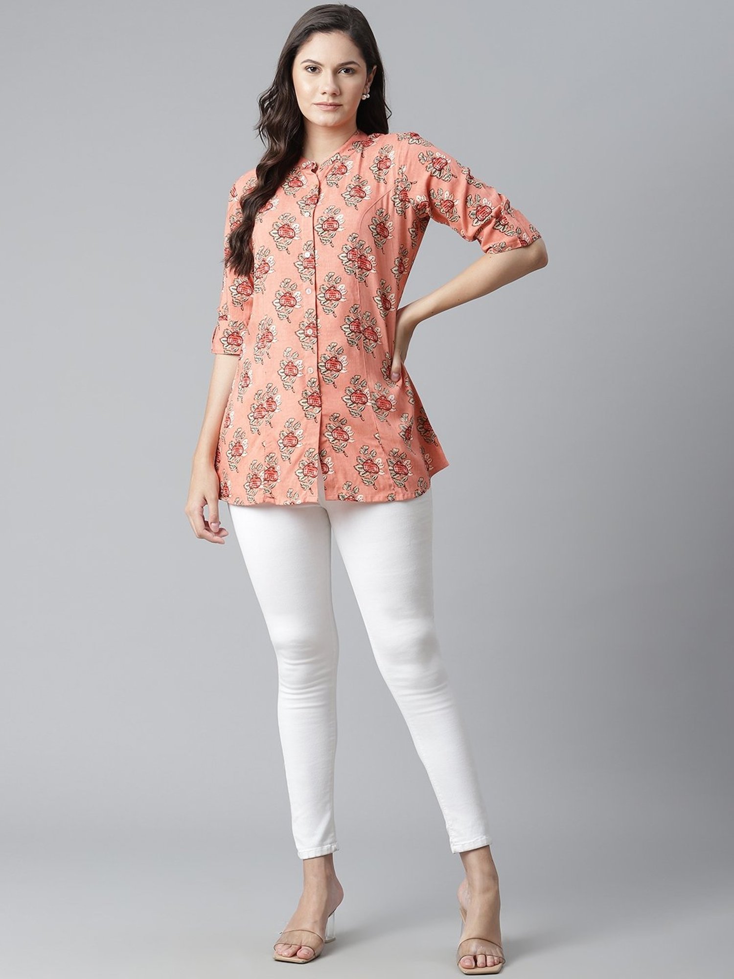 Divena Cotton Peach Floral Top