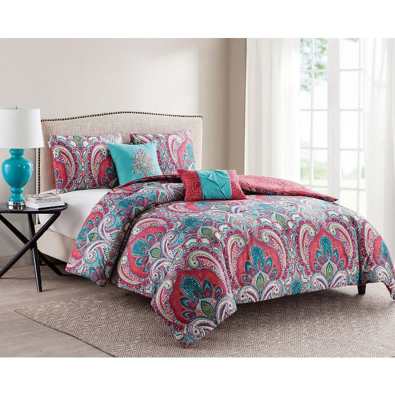 VCNY Home Casa Re'al Damask Reversible Comforter Set - Multicolored 4 Piece Twin - Twin XL