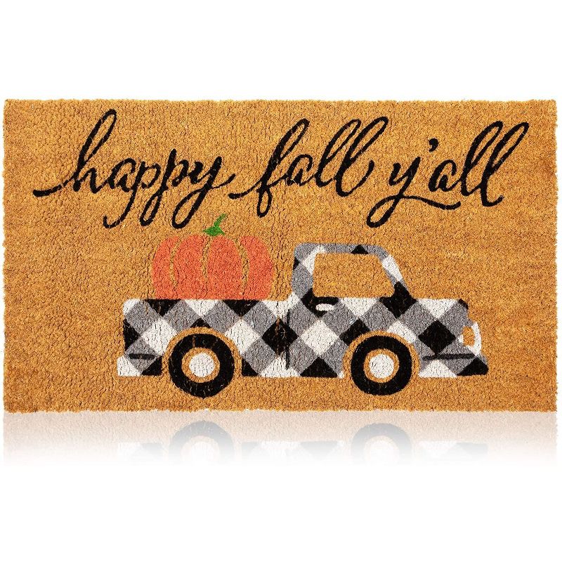Juvale Happy Fall Y'all Coir Door Mat Welcome Doormat Indoor Outdoor Nonslip Front Rugs 30 x 17