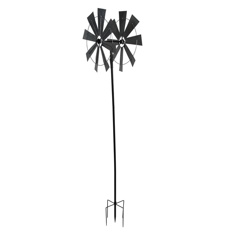 Transpac 70" Farmhouse Windmill with Rectangular Blades Garden Lawn Stake Spinner - Silver
