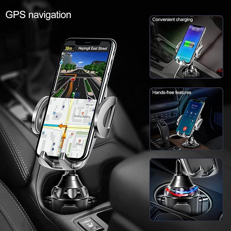 Adjustable Pole Automobile Cup Holder Smart Phone Cradle Car Mount for iPhone 12 Pro/XR/XS Max/X/11/8/7 Plus/6s/Samsung S10 /Note 9/S8 Plus/S7 Edge(Black, 11inch)